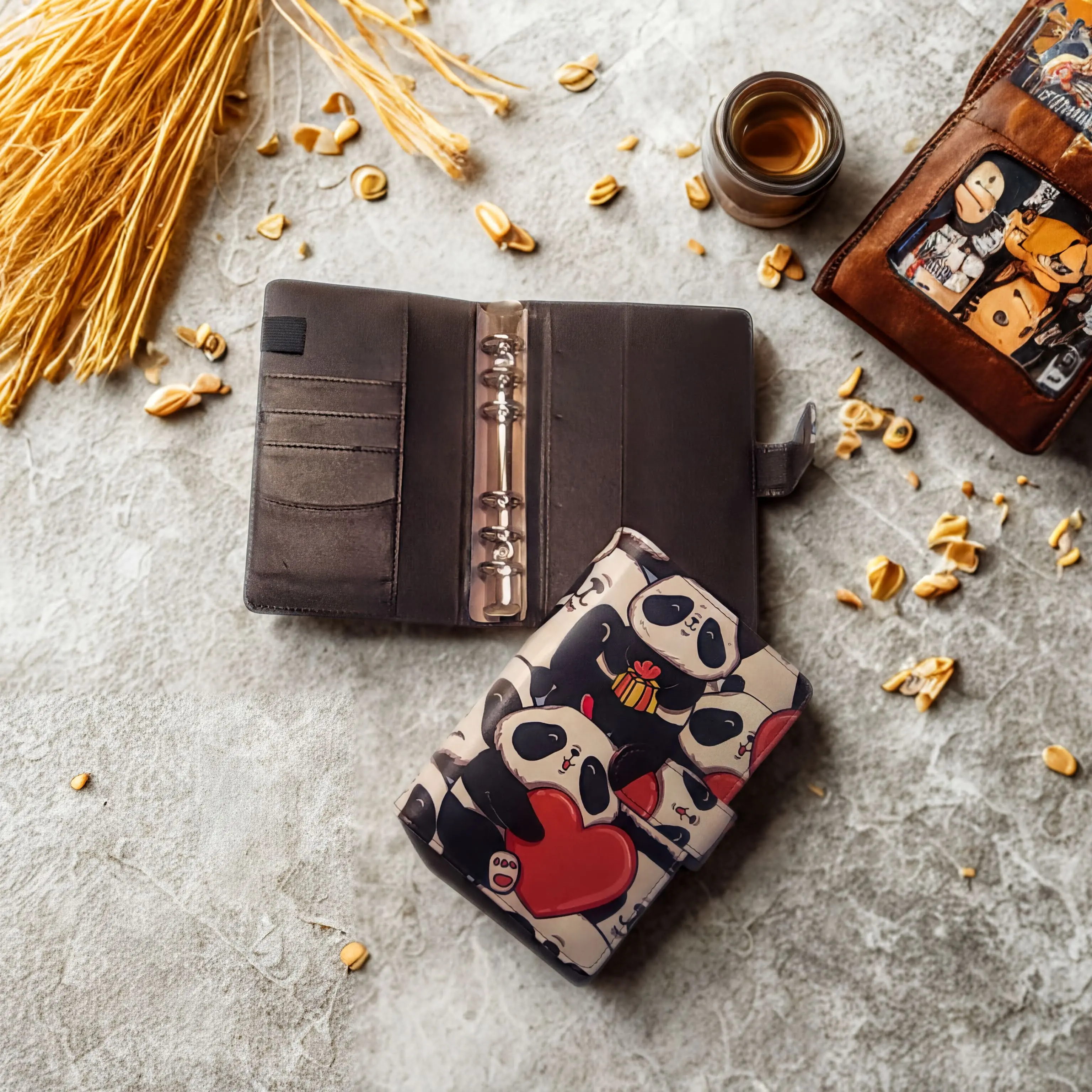 A6 Compact PU Leather Planner Binder Organizer - Panda Style