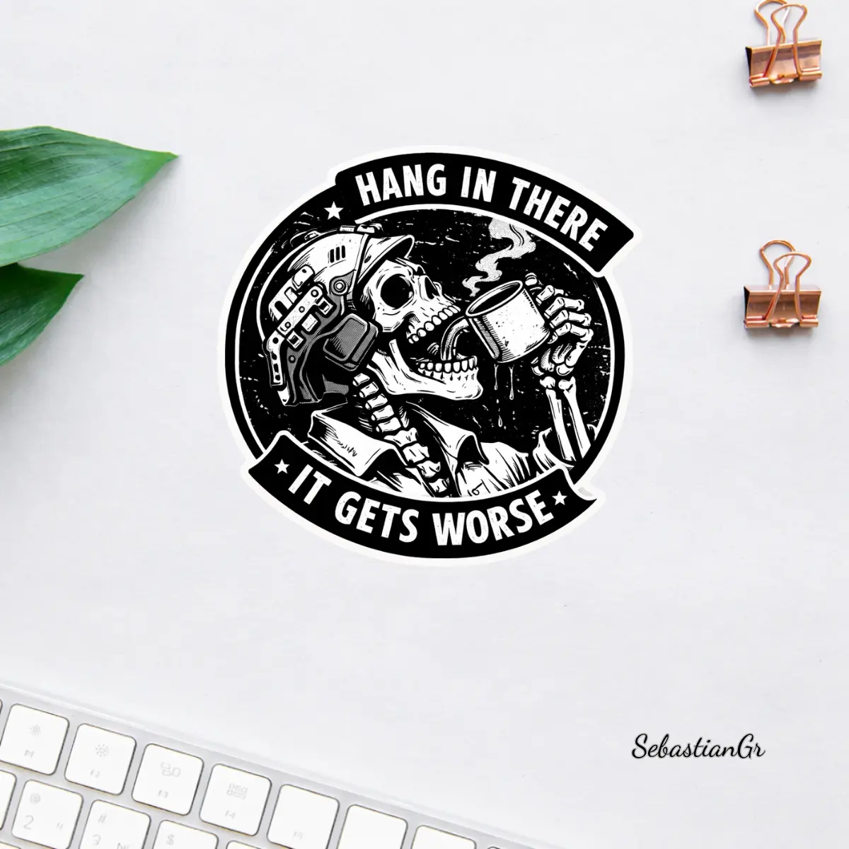Hang in There It Gets Worse Tactical Sticker, Black Vinyl Decal, Construction Worker, Durable Weather-Resistant Sticker