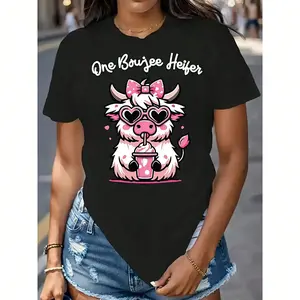 Cute highland cow animal print women's T-shirt, soft and breathable casual