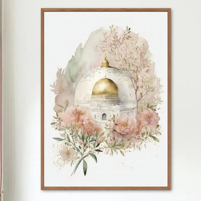 Dome Of The Rock Print, Al Aqsa Mosque Wall Art, Jerusalem Palestinian Architecture, Middle Eastern Home Decor