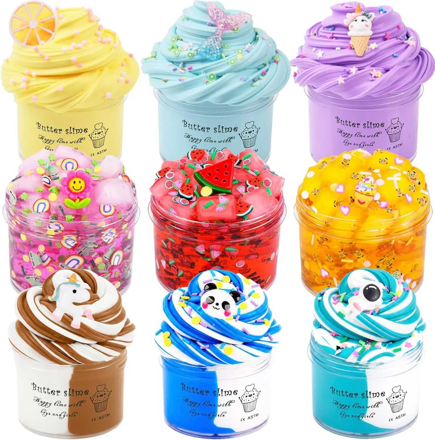 Halloween Fall Gift 9 Pack Slime Kit - with 3 Jelly Cube Crunchy Slime and 6 Butter Slime, Non-Sticky, Mess-Free, Stress Relief Clear Slime - Toys for Girls and Boys - Party Favor, Stress Relief Toy, Classroom Reward
