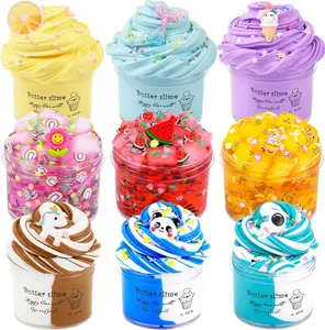 9 Pack Slime Kit - with 3 Jelly Cube Crunchy Slime and 6 Butter Slime, Non-Sticky, Mess-Free, Stress Relief Clear Slime - Toys for Girls and Boys - Party Favor, Stress Relief Toy, Classroom Reward