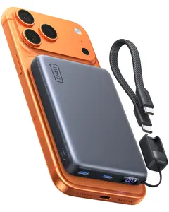 INIU P781 SnapGo Air Qi2.2 Certified 25W 10000mAh Magnetic Power Bank, Ultra Slim 45W Fast charging Power Bank Travel Wireless Metal Battery Pack, Detachable Lanyard USB C Cable Phone Charger for iPhone 17 16 15 14 13 12 Series