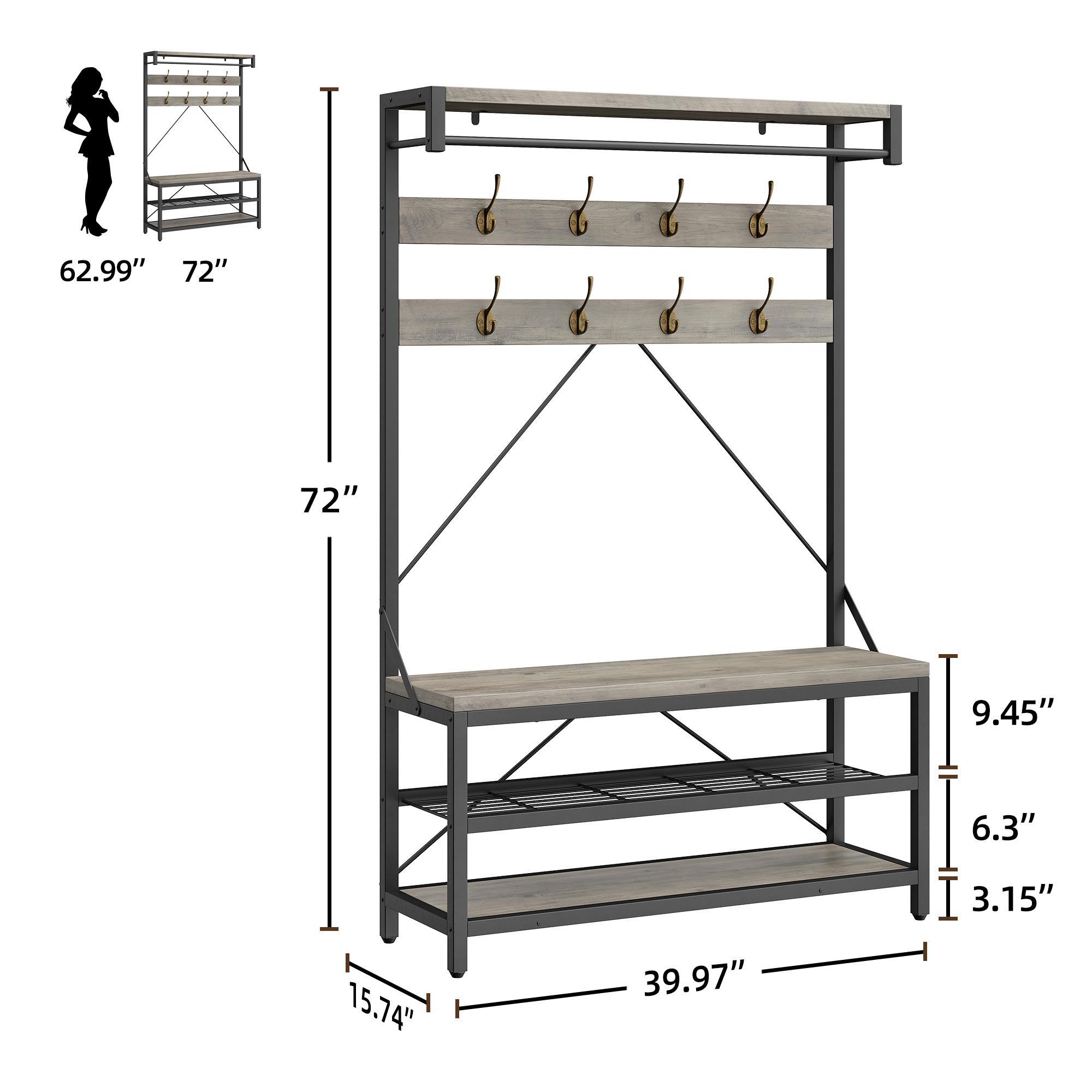 Industrial Hall Tree Coat Rack with 2-Tier Shoe Bench, 8 Hooks, Hanging Rod & Storage Shelf, Wood & Metal Entryway Organizer, Modern Farmhouse Accent Furniture for Hallway, Mudroom & Bedroom 39.9"x15.7"x72" Industrial Hall Tree Coat Rack with 2-Tier Shoe Bench, 8 Hooks, Hanging Rod & Storage Shelf, Wood & Metal Entryway Organizer, Modern Farmhouse Accent Furniture for Hallway, Mudroom & Bedroom 39.9"x15.7"x72"