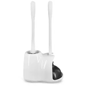 Bathroom Essentials 2-in-1 Toilet Brush and Plunger Set with Holder – Compact Design with Rubber Plunger and Stiff Bristles