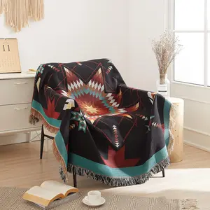 Nu Trendz Signature Southwest Throw Blanket 50x60 Cotton Woven Aztec Pattern for Couch Bed Living Room Chair Sofa Decorative w Boho Fringe Machine Washable