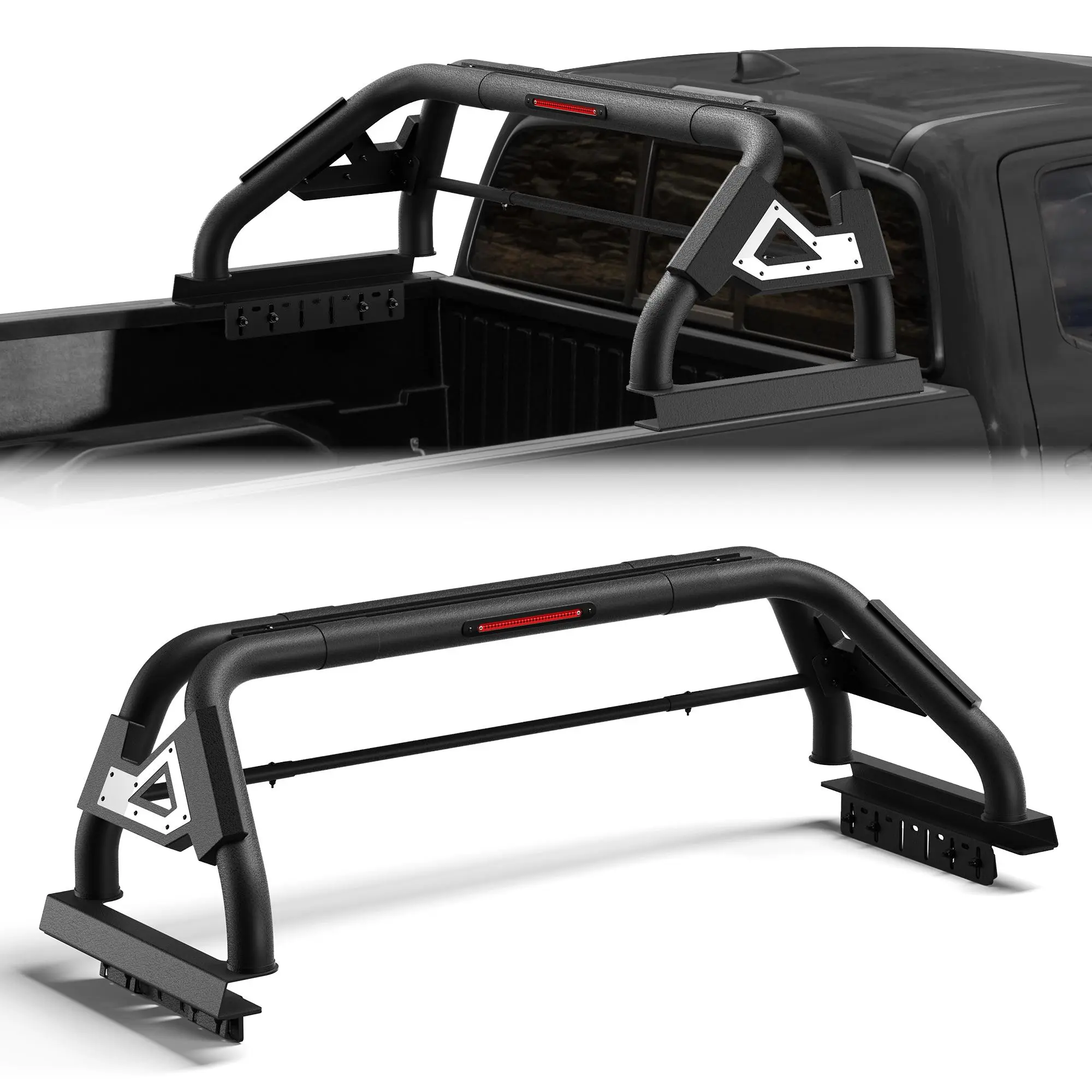 Longsun Carbon Steel Truck Roll Bar Headache Rack - Aerodynamic, Rust-Resist Coat, Drill-Free, Easy-Install Cargo Safety Accessory with Mount Kit for 2005-2023 Hilux, 2012-2023 GMC Canyon Pickup Trucks, Rugged Bar for Oversized Items, Camping Activities