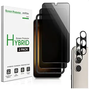 amFilm [2+2 Pack Samsung Galaxy S23+/S23 Plus 6.6'' Privacy Screen Protector with Camera Lens Protector, Anti Spy Hybrid Film, Fingerprint ID Compatible, Easy to Installation.