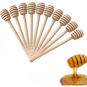 50 Pcs Wooden Honey Dipper Stick Collecting Dispensing Drizzling Jam Portable Wedding Party (6 inch)