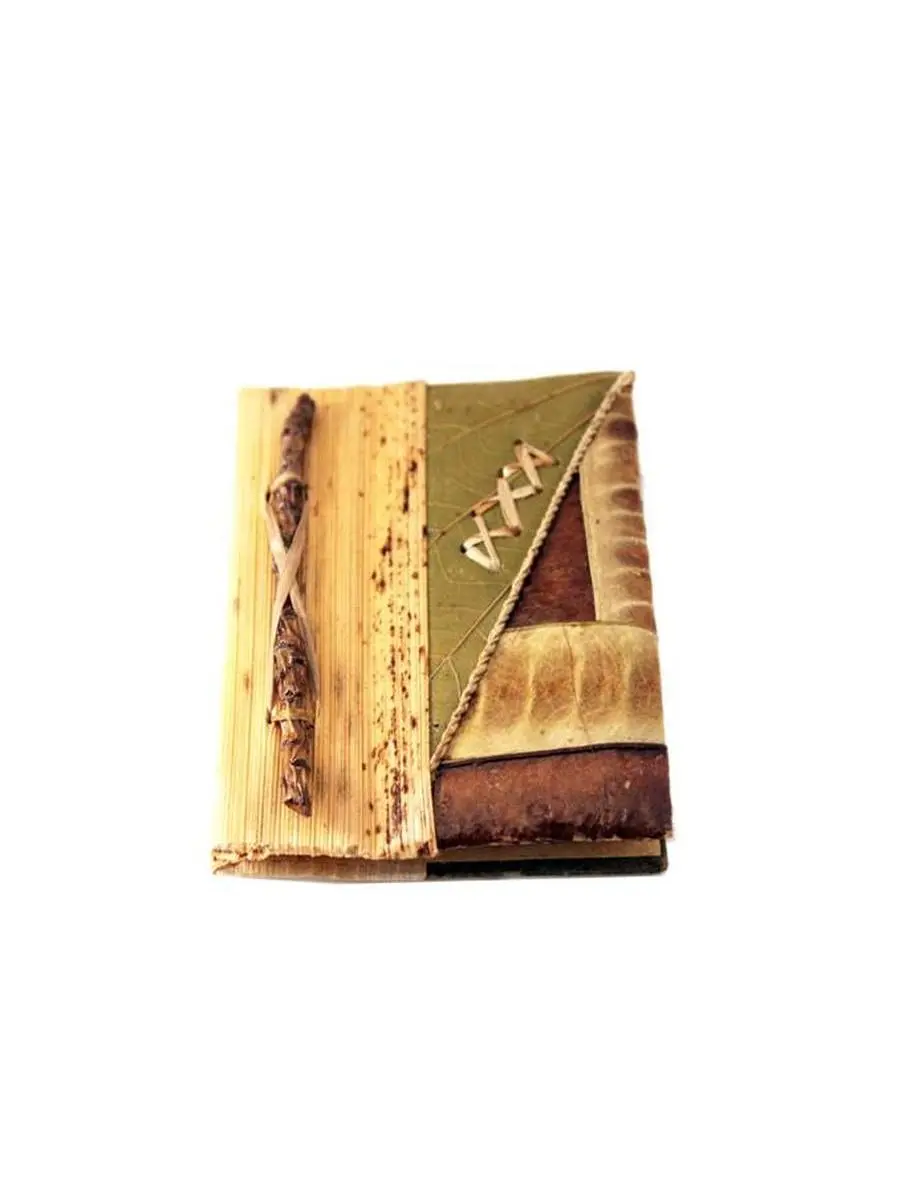 12-Pack TIMES A82-6 Mini Eco Agenda, 4.5"x3.5"x1" (4.5 inches, Width: 1"") Handmade Bamboo Paper Office Notebook with Waru Leaves, Eco-Friendly Craft Office Stationery, Lotus Leaves