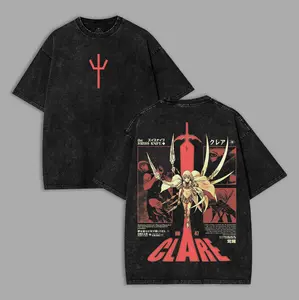 Retro Vintage Claymore Anime Double Side Shirt – Dark Fantasy Manga Graphic Cotton T-Shirt, Washed Tee, Tank Top, Hoodies, Sweatshirt, Warrior Yoma Slayer Merch, Oversized Gothic Y2K Streetwear, Gift for Anime Manga Fans