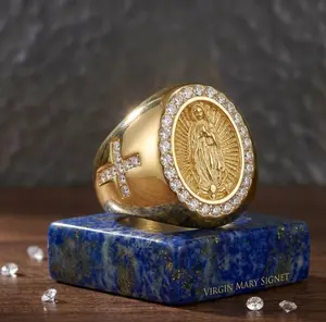 18K Gold Virgin Mary Ring for Men | Virgen de Guadalupe Tarnish Free Iced Out Ring
