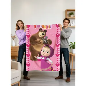 3D Martha and Bear Blanket Cartoon Print Ultra Soft Flannel Bedding Cute Bedroom Decor Cozy Gift Single-Sided Print Warm Lightweight Blanket for Sofa Bed