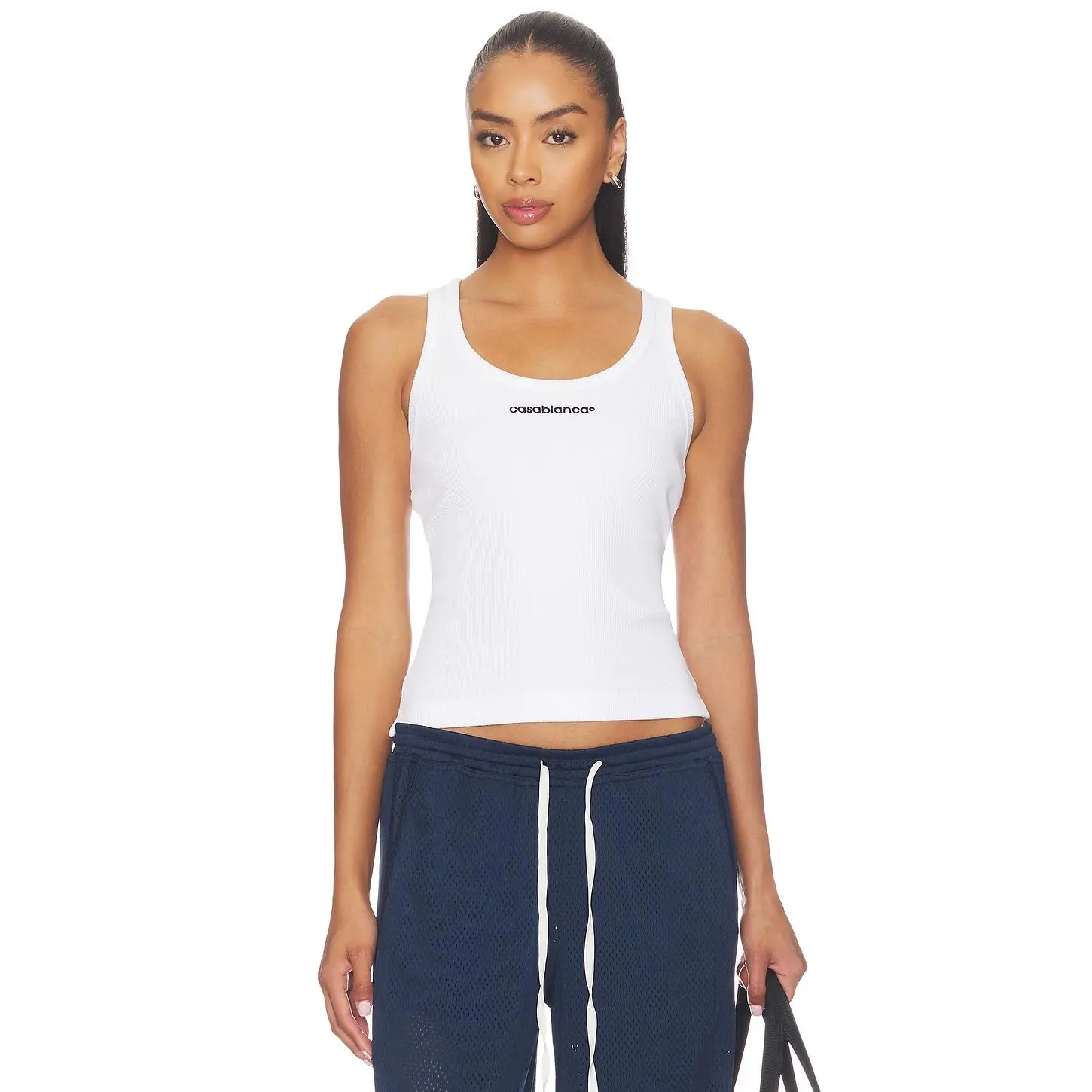 Casablanca Ribbed Tank Top in Jersey White