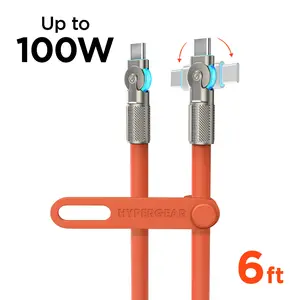 100W USB-C to USB-C Rugged Fast Charging Cable - Chunky, 180° Rotatable, 6ft Orange Cable for Smartphone, Android, Mobile & Electronic Devices