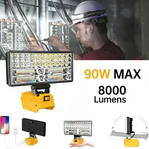 LED Work Light Cordless for DEWALT 20V Battery 90W 5400LM Wide Beam Floodlight with Two USB Charging for Work Camping Outdoor No Battery