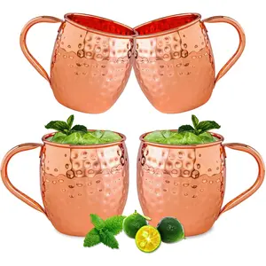 Moscow Mule Copper Mugs- Pure Copper , Classic Welding Handles, 16oz for Drinking,  Moscow Mule Copper Cups Set of 4 for Cold Drinks    Party Bar