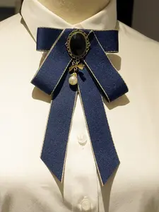 Elegant Bow Tie with Pearl Pendant Adjustable Band, Solid Pattern, Yarn-Dyed, Suitable for Dresses, Shirts, Special Occasions, Accessories