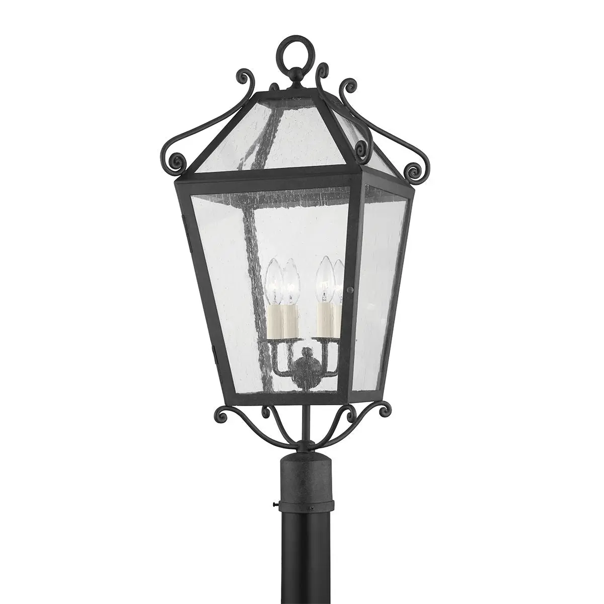 Santa Barbara County Outdoor Post Light with Decorative Scrolls, Spanish Colonial Inspired Design