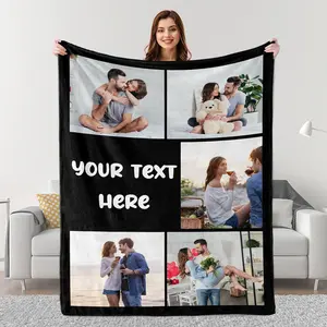 Custom Black Blanket with Photos, Personalized Couples Gifts with Picture Text for Birthday Christmas Anniversary Valentines for Boyfriend Girlfriend Wife Husband Women Men, Memorial Gift