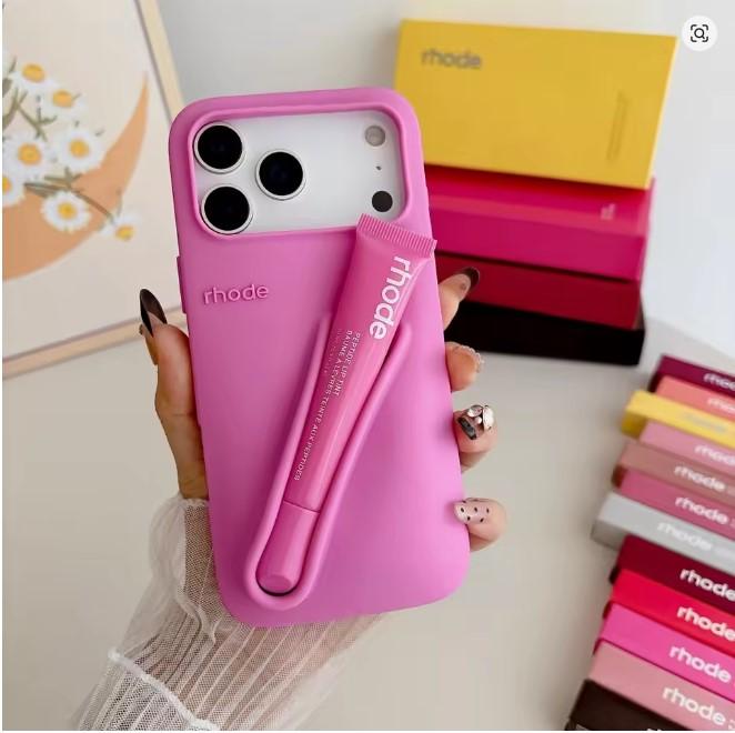 With Lip Gloss Pocket Silicone Case – Soft Protective Phone Cover with Built-In Lip Gloss Compartment for iPhone 17 16 15 14 13 12 11