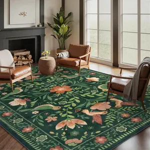 Floral & Bird Pattern Floor Mat, 1pc Non-slip Soft Floor Carpet, Decorative Area Rug for Home Living Room Bedroom, Home Decor, Flower Pattern Rugs