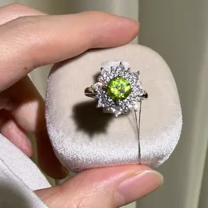 S925 sterling silver ring, Nature peridot  gemstone, adjustable size, set size wirh a 9*9mm, high quality setting Engagement Ring, Elegant and Luxurious for Women,,Grils as Wedding&Birthday Gift, Perfect for Daily Wear and Party, Valentine's Day Gift