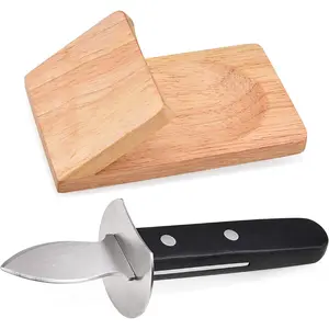 Oyster  Shucker Set Oyster Shucking  with Wooden holder Oyster Shucking Clamp Seafood Tools (Black)