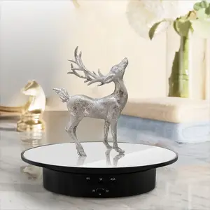 360 Degree Electric Rotating Turntable Low Noise Adjustable Smooth Rotation Non-Slip Display Stand for Photographic Products (Black, 7.8 inches/Load 17 LB/with Mirror Glass)