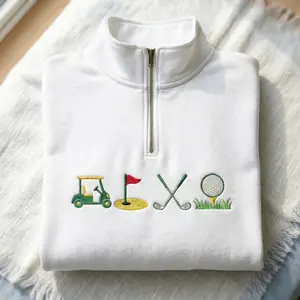Golf Embroidered Quarter Zip, Preppy Golf Club Shirt, Golf Icons Crewneck, Golfer Gift, Country Club Outfit
