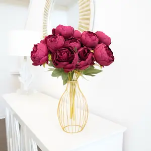 7 Heads Faux Burgundy Peony | High Quality Artificial Flowers | DIY | Floral Wedding Home Decoration | Gift | Dark Red Peony Bouquet Decorative Fruit Vase Centerpiece Plants Table Ornaments Nature Glass