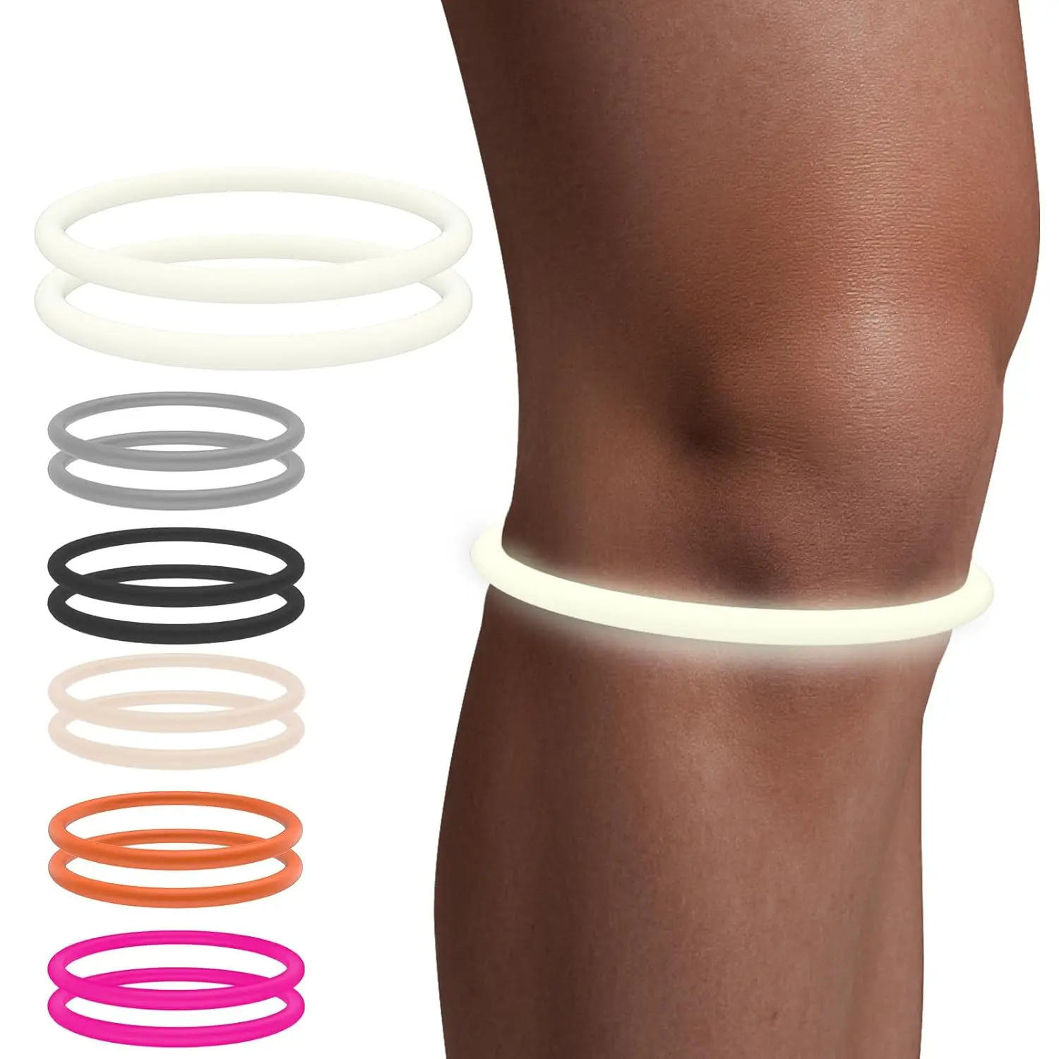 Fluorescent White Patella Band Knee Compression Sports Sleeves & Support - Knee Pain Relief Patellar Tendon Stabilizer, Breathable Lightweight Brace for Men & Women (Ideal for Running, Basketball)