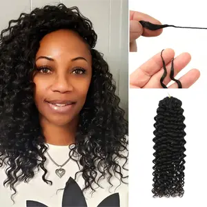 Water Wave Crochet Human Hair Feather Crochet Human Hair 12-28inch Extension Pre Separated Natural Black Lightweight 60g Packs