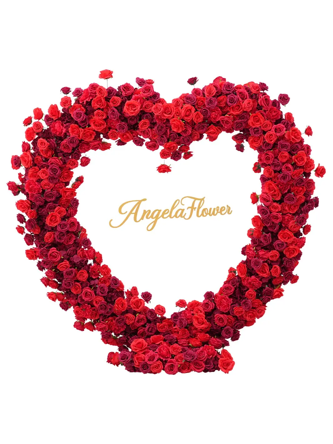 S-A8869 Wedding Decor Dark Red Rose Floral Row Cloth Base Heart-Shaped Arch Props