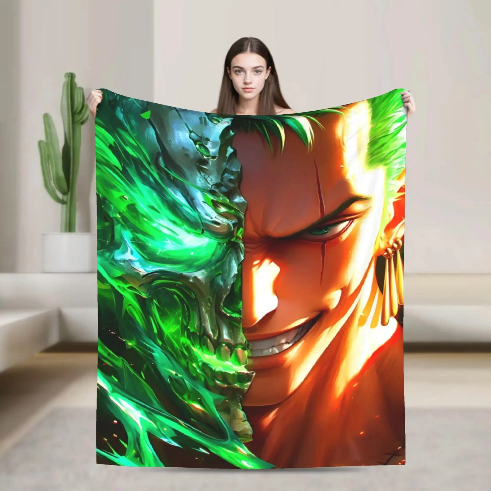 One P-Pieces Roronoa Zoro Flannel Blanket, Warm Funny Plush Throw Blanket for Couch, Chair, Sofa, Bed, Travel, Cozy Bedspread Cover
