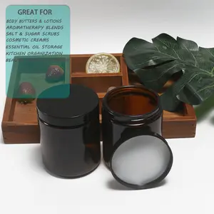 8oz Glass Jars with Lids, 2 pack Jars Amber 250g Empty Round Cosmetic Containers for Sample, Powder,Body Butter,Cream, Lotion, Spice Brand: HORMERRY