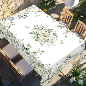 Rectangular Tablecloth with Eucalyptus Floral Pattern, Indoor and Outdoor Use, Kitchen Dining Decor, Wedding Party Restaurant, Aesthetic