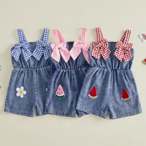 Canrulo Toddler Baby Girl Clothes Floral Denim Romper Jumpsuit Suspender Overalls Jeans Shorts Summer Outfit Clothing