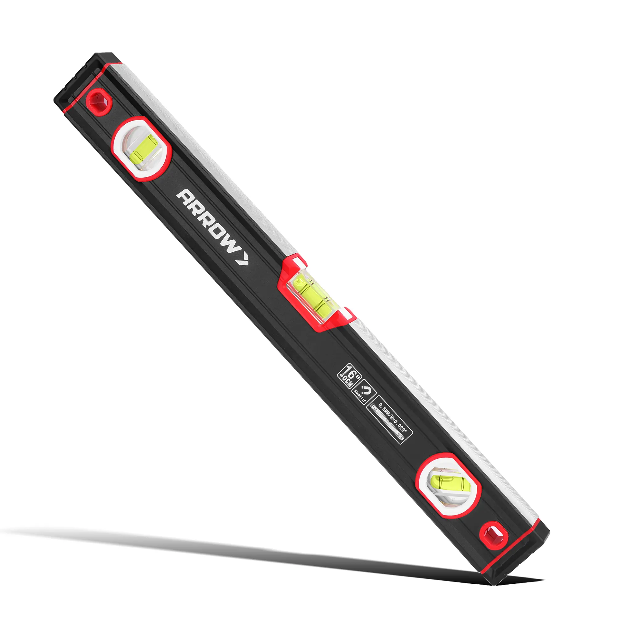 #backtoschool ARROW 16-Inch Level, Magnetic Torpedo Level with 45°/90°/180° Bubbles, Aluminum Alloy Body, Precision-Machined Base, Shockproof Rubber End Caps, V-Groove & Hanging Hole for Construction, Carpentry