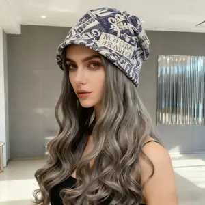 Everyday Outings: The 2-in-1 Jacquard Beanie with Detachable Wig | Your Go-To for Style & Warmth | The Gift of Versatile Style crimped  wigs Women's Stretch Knit Skull Hat with Hairpiece. glueless hair  topper