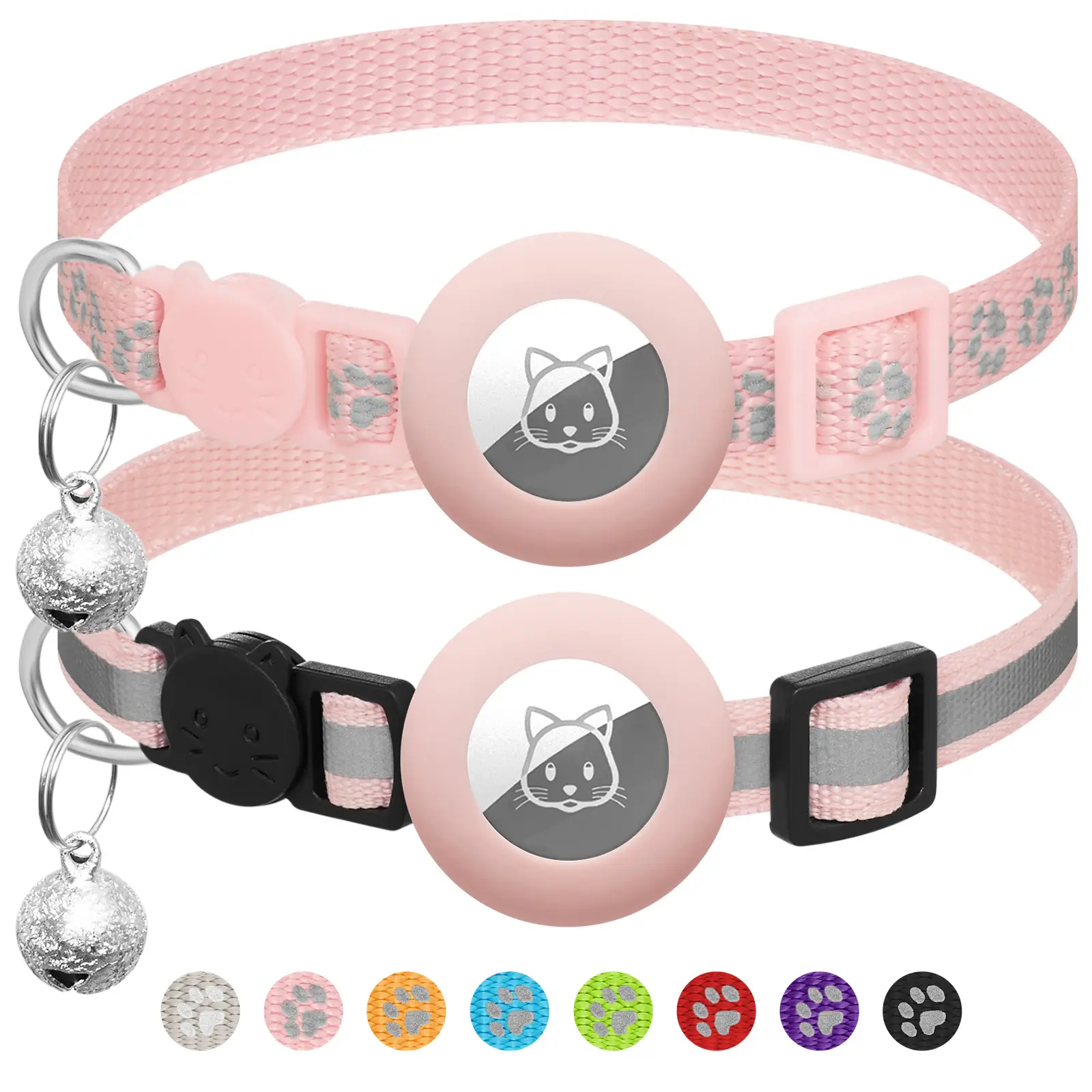 2 Pack Airtag Cat Collar Breakaway with Bell,Reflective Kitten Collar with Cat Collar Airtag Holder,Adjustable 7-12In,Safety Buckle for Girl Boy Cats