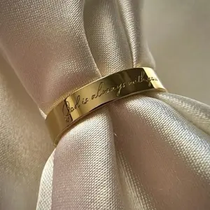 God is Always With You Skinny 4mm Gold Ring Band, Christian Jewelry, Positive Affirmations, Anti Tarnish 316L Stainless Steel