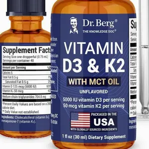 Dr. Berg Maximum Strength Vitamin D3 K2 Liquid Drops with MCT Oil – 5,000 IU Liquid Vitamin D3 with K2 – Supports Strong Bones, Heart, Energy, Immunity, and Overall Vitality* - Unflavored 1 Fl Ozundefined