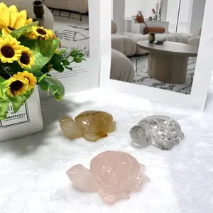 1 Count Turtle Crystal Carving Clear Rose Golden Healer Quartz Healing Stones Natural Stone Chakra Balancing Reiki Home Office Decor From IG Crystal