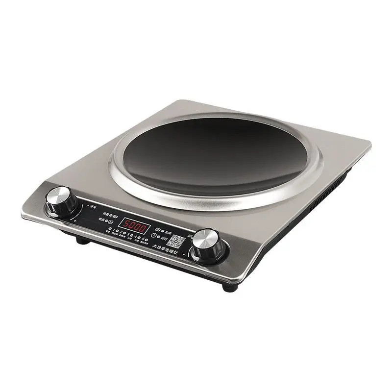 5000W Household Concave Top Induction Cooker (28*35cm) - Knob Temperature Control, Round Bottom Wok Compatible, Heavy-Duty Stainless Steel Panel, Heat Resistant, Easy to Clean, Multi-Cooking for Home Users, Stable And Fast Heating