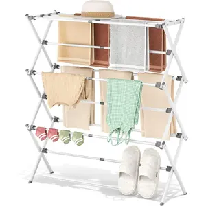 Drying Rack Clothing - 3 Tier Clothes Drying Rack Collapsible, Laundry Drying Rack Expandable, Small Clothe Airer for Baby Clothes Bib Sock Indoor Use(White)