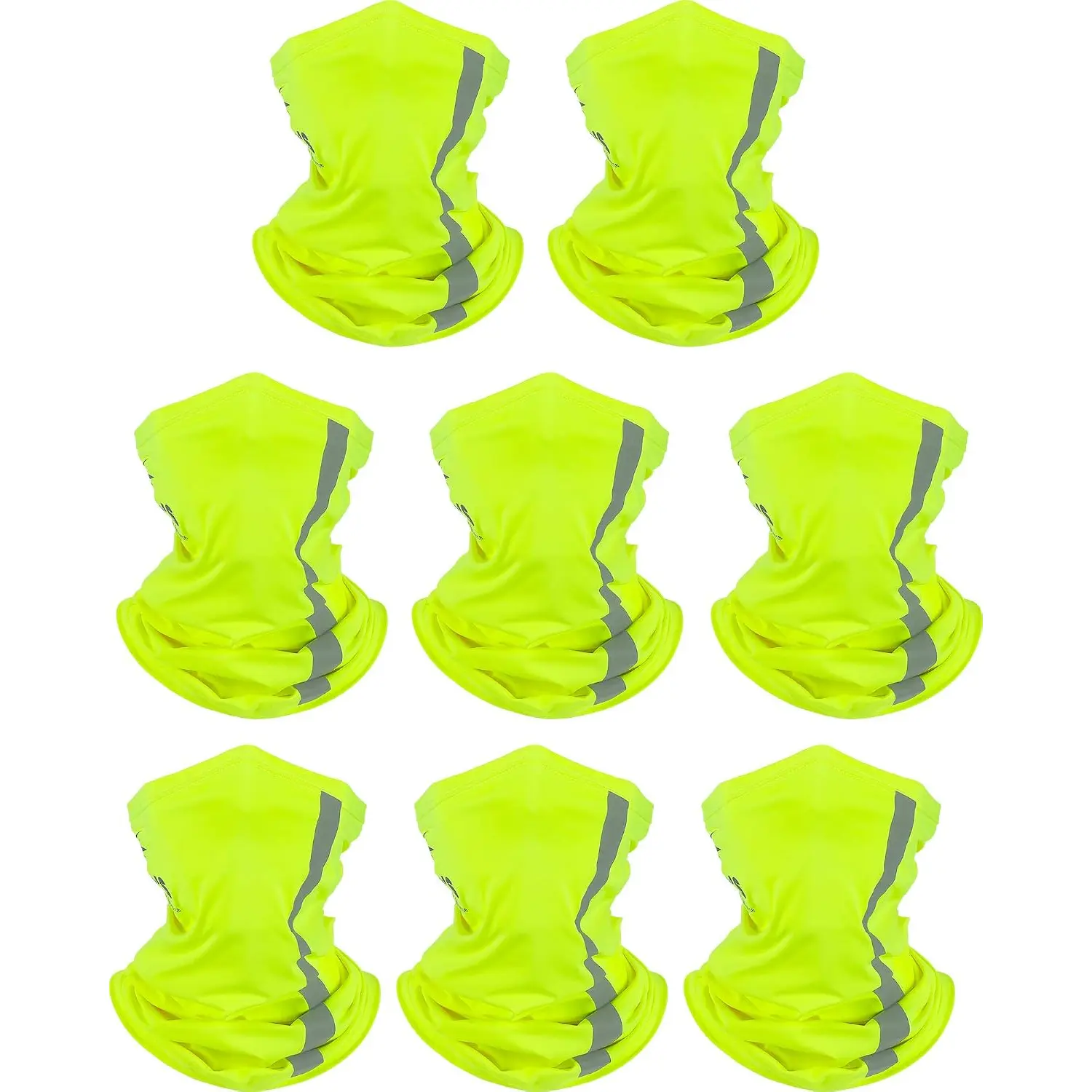 Unisex 8-Pack Polyester Neck Gaiter Sporty Face Covers & Mask - Reflective Accents, UV Protection, Cooling, Breathable, 1 Size Fits Most, Protect in Style for Outdoor Work