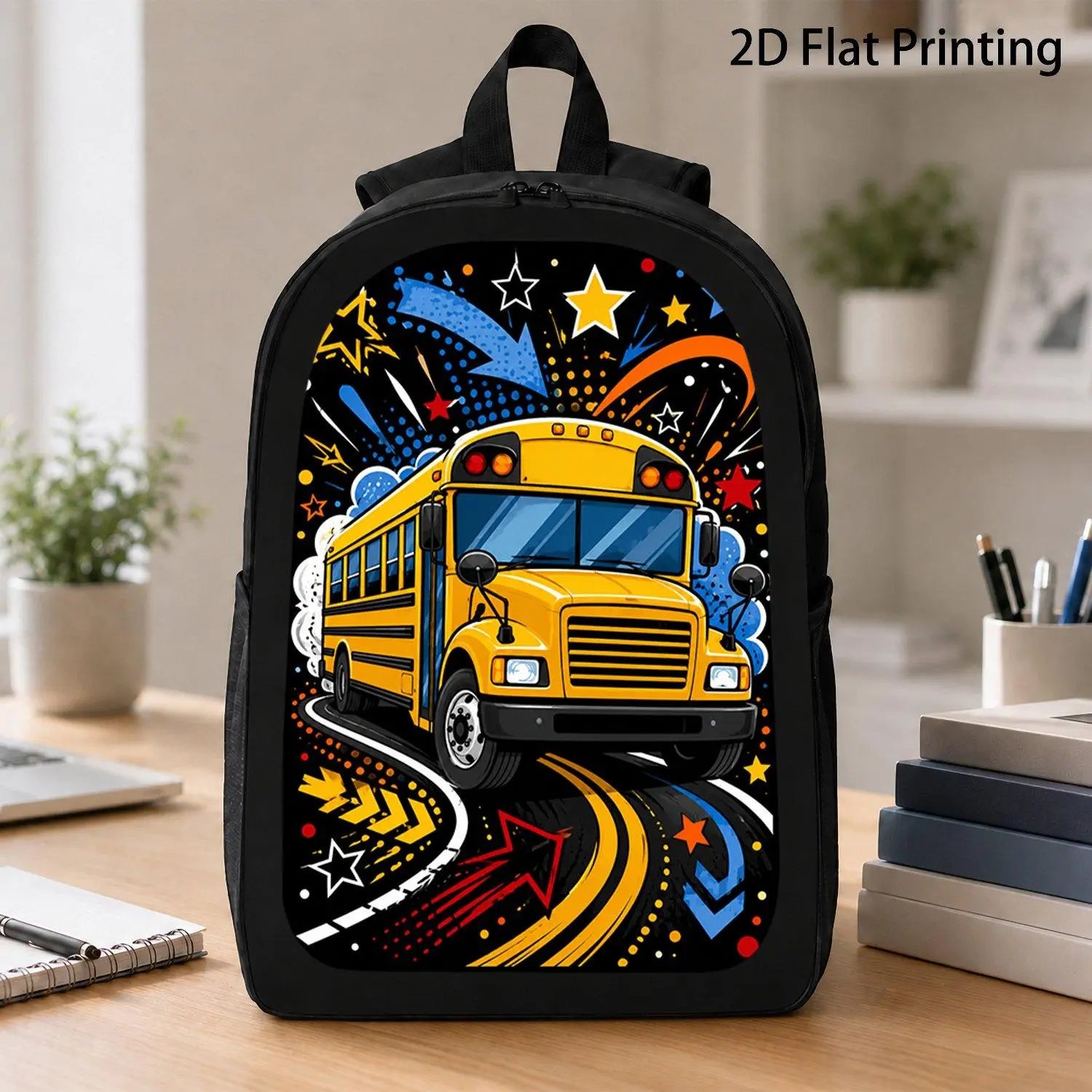 17 Inch Backpack Trendy Cool School Bus Graffiti Urban Backpack Stylish Lightweight Travel Laptop Bag Durable Daily Use Backpack for Students