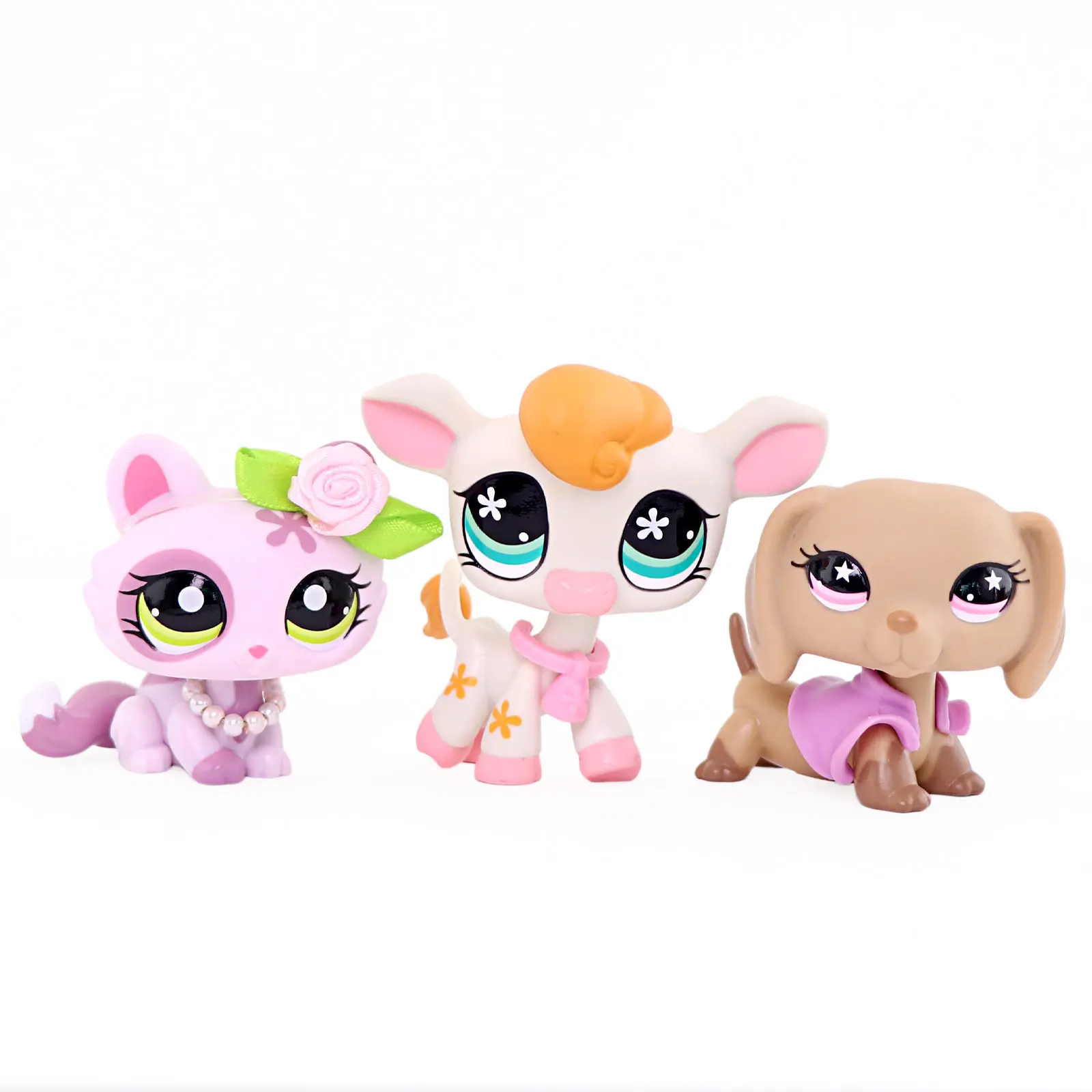 3Pcs Mini Animal Figurine Set, Kitty, Lamb & Dachshund Figures with Decorative Accessories, Desktop Collectible Ornament Toy Gift