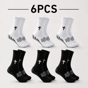 6 Pairs Bible Verse Cross Sock Cross Grip Soccer Socks Anti-Slip Grip Socks with Rubber Dots Religious Design Grip Socks Christian Gift for Youth Men Sport Basketball Football Tennis Gym Comfortable Fit Tubesocks